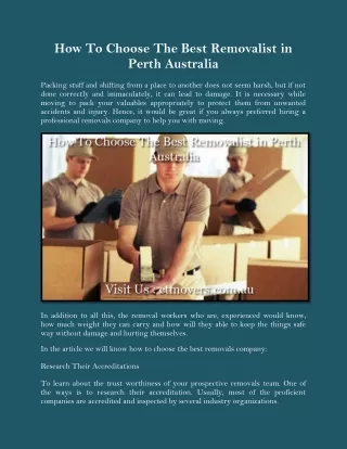 How To Choose The Best Removalist in Perth Australia