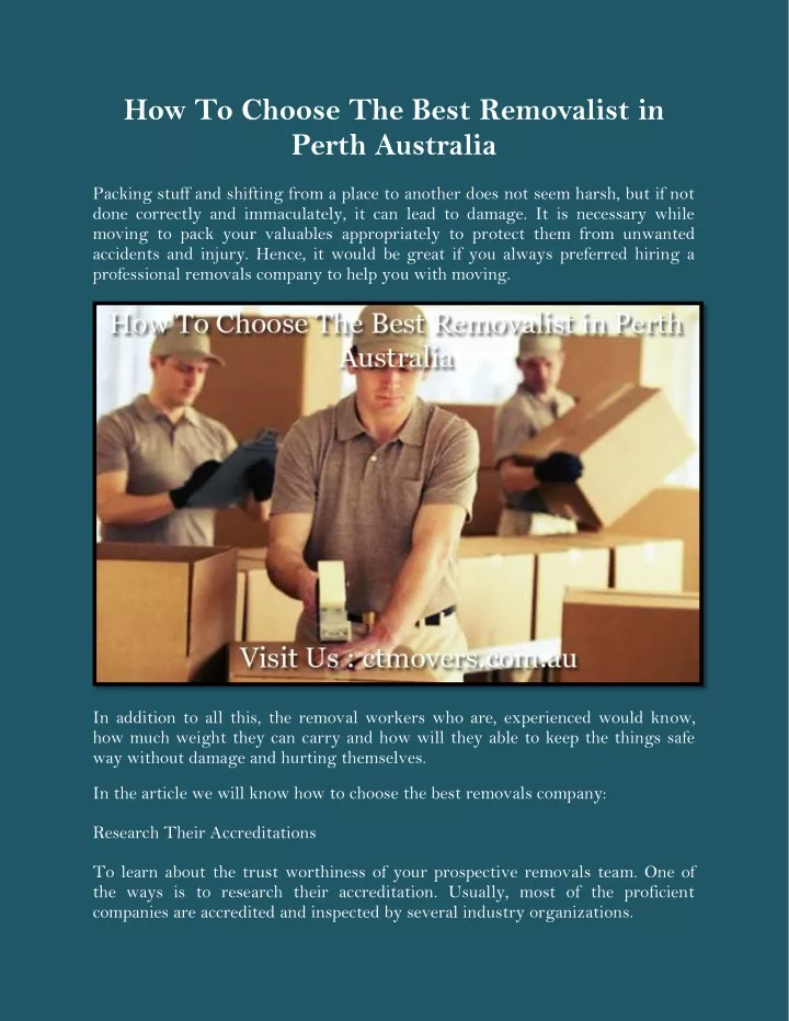 how to choose the best removalist in perth