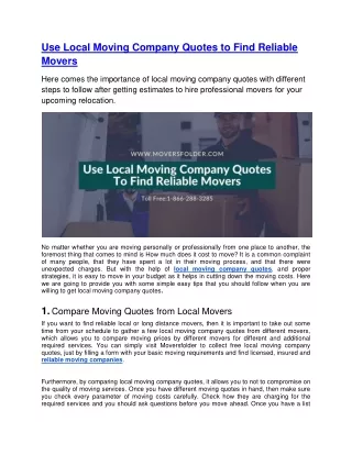 use local moving company quotes to find reliable