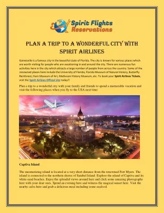 Plan a trip to a wonderful city with spirit Airlines