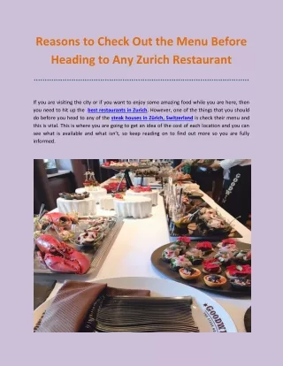 Reasons to Check Out the Menu Before Heading to Any Zurich Restaurant