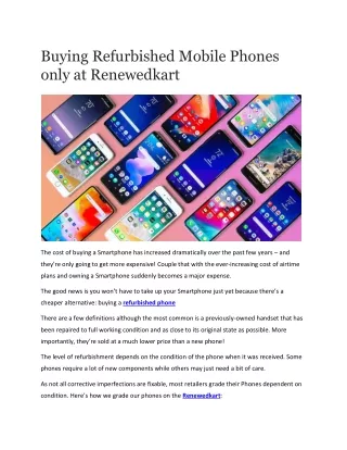 Buying Refurbished Mobile Phones only at Renewedkart