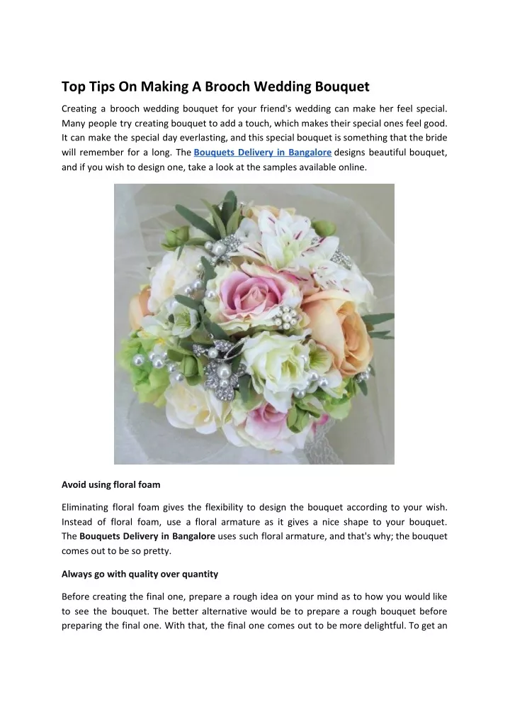 top tips on making a brooch wedding bouquet