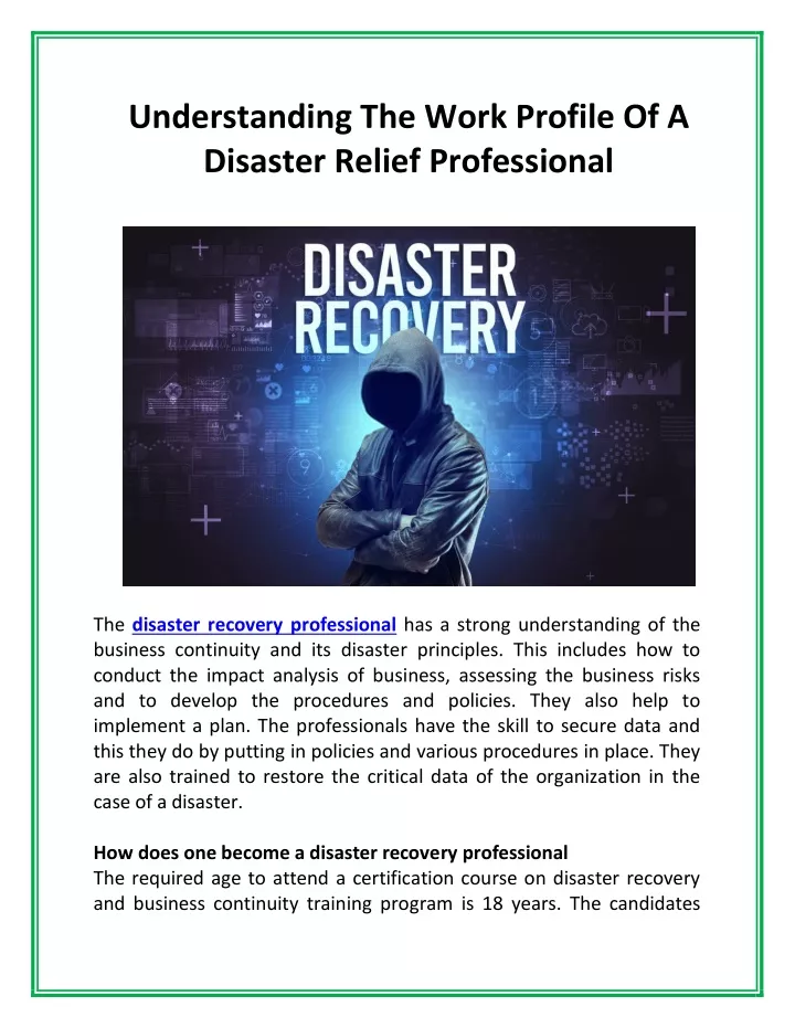 understanding the work profile of a disaster
