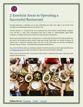 2 Essential Areas to Operating a Successful Restaurant