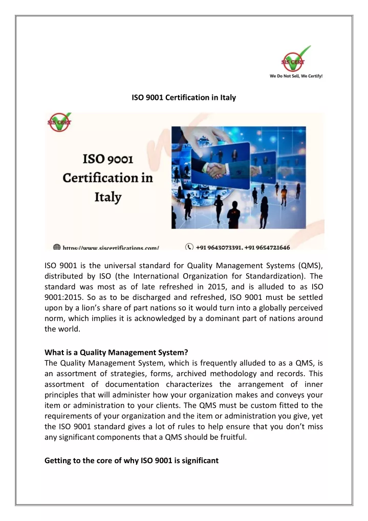 iso 9001 certification in italy