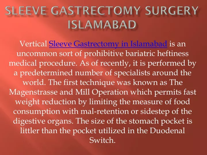 sleeve gastrectomy surgery islamabad