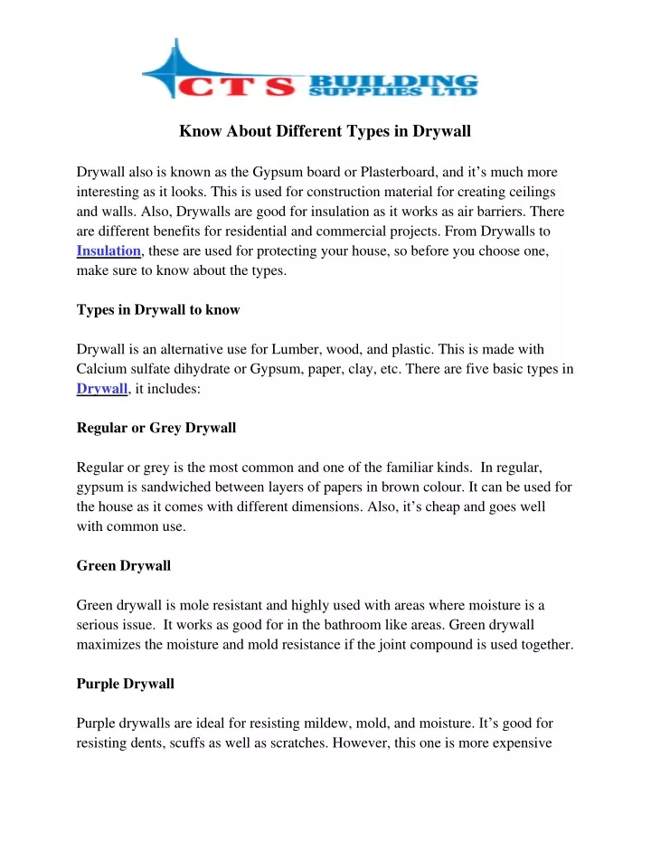 know about different types in drywall