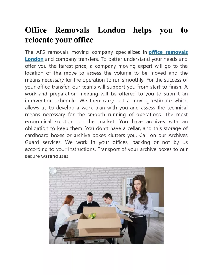 office removals london helps you to relocate your
