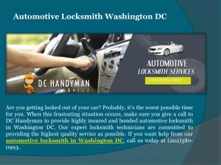 Automotive Locksmith Washington DC
