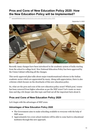 Pros and Cons of New Education Policy 2020 How the New Education Policy will be Implemented