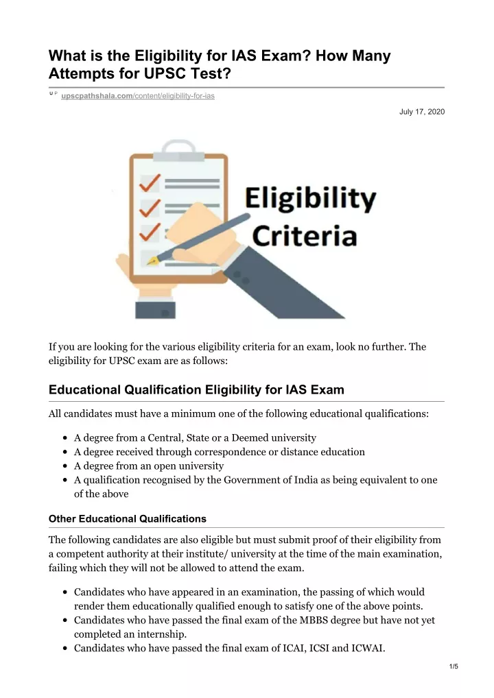 what is the eligibility for ias exam how many