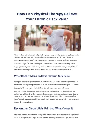 How Can Physical Therapy Relieve Your Chronic Back Pain?