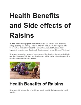 health benefits and side effects of raisins
