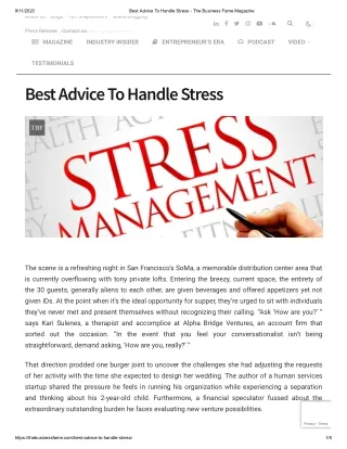 Best Advice To Handle Stress