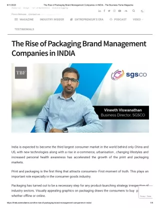 The Rise of Packaging Brand Management Companies in INDIA