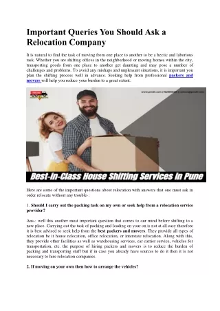important queries you should ask a relocation