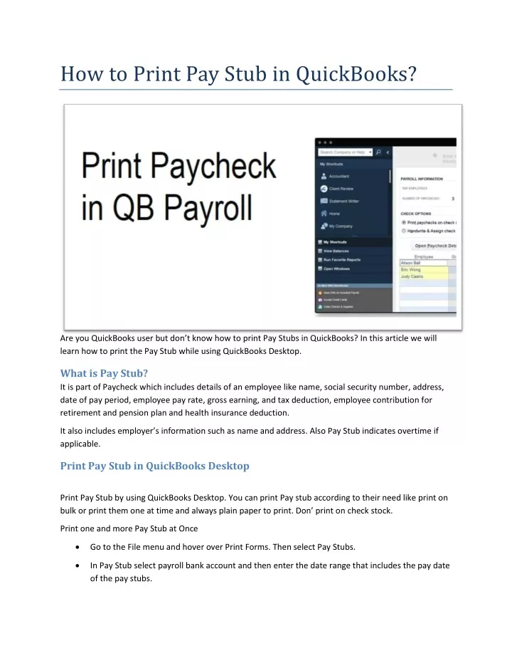 how to print pay stub in quickbooks