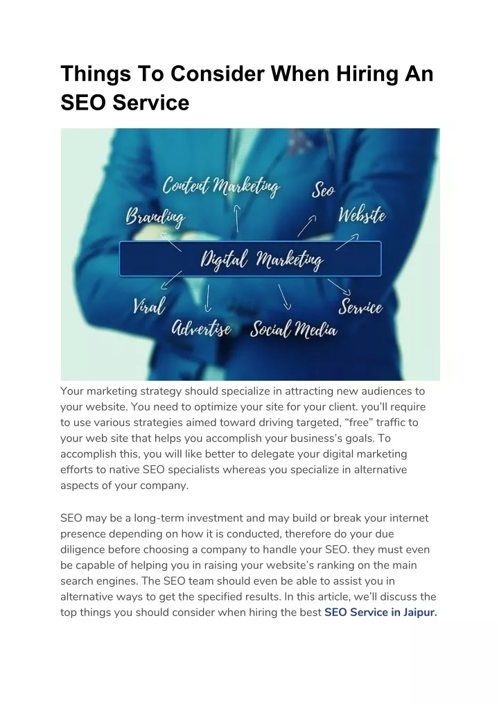 things to consider when hiring an seo service
