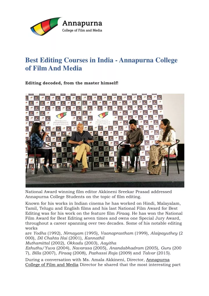 best editing courses in india annapurna college