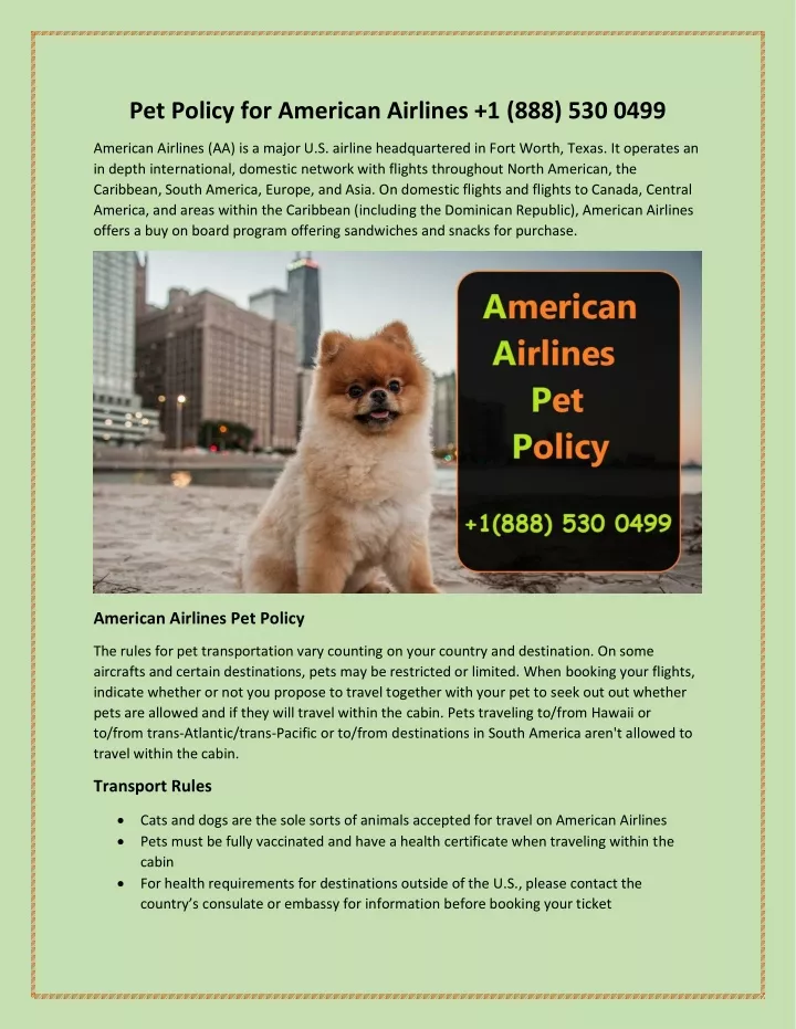 pet policy for american airlines 1 888 530 0499