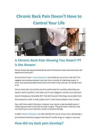 Chronic Back Pain Doesn’t Have to Control Your Life
