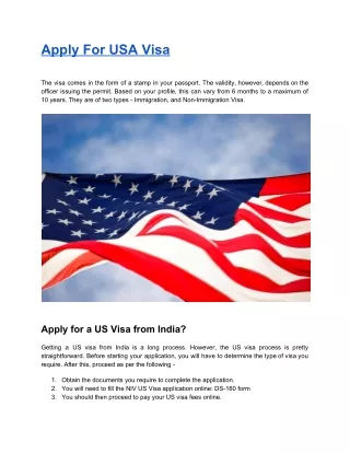 Apply For USA Visa