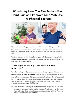 Wondering How You Can Reduce Your Joint Pain and Improve Your Mobility? Try Physical Therapy
