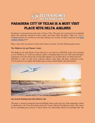 Pasadena city of Texas is a must visit place with Delta Airlines