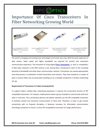 Importance Of Cisco Transceivers In Fiber Networking Growing World