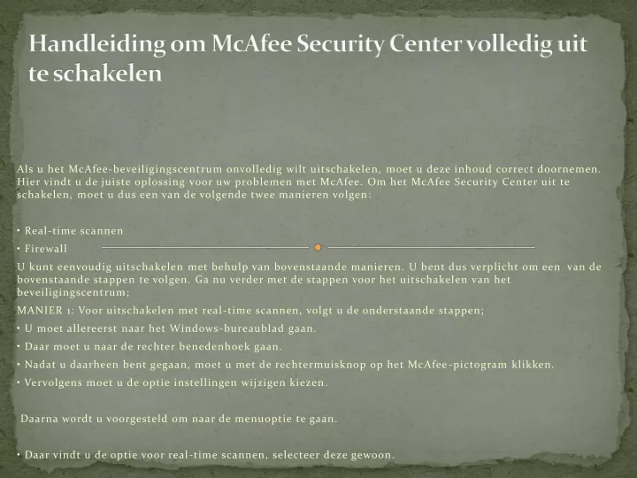 handleiding om mcafee security center volledig uit te schakelen