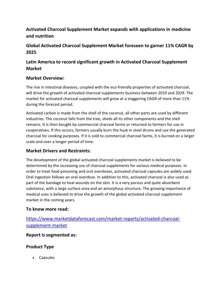 activated charcoal supplement market expands with