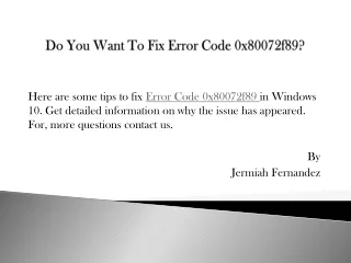 do you want to fix error code 0x80072f89