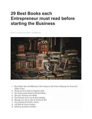 29 Best Books each Entrepreneur must read before starting the Business.