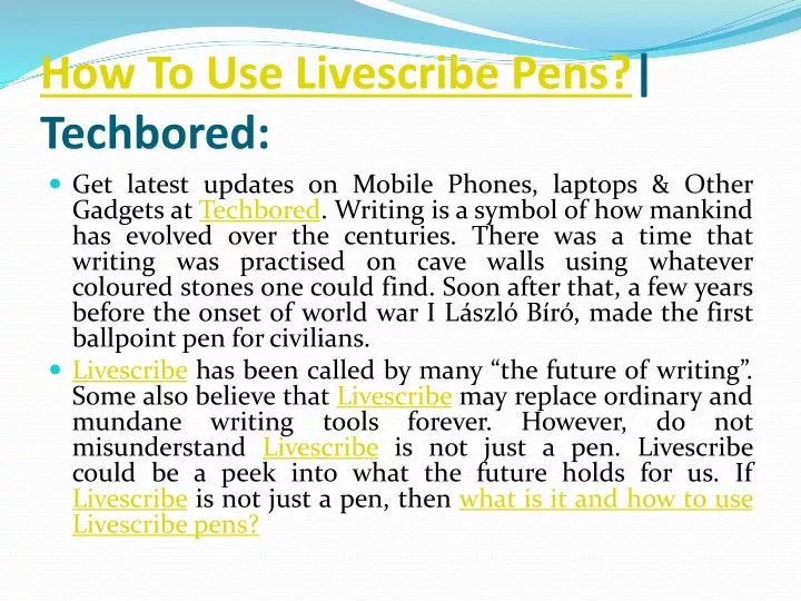 how to use livescribe pens techbored