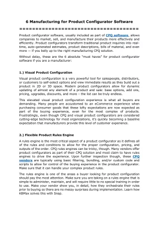 6 manufacturing for product configurator software