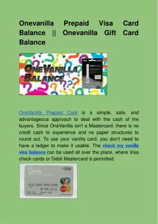 Onevanilla Prepaid Visa Card Balance || Onevanilla Gift Card Balance