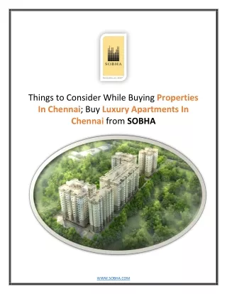 Things to Consider While Buying Properties In Chennai; Buy Luxury Apartments in Chennai from SOBHA