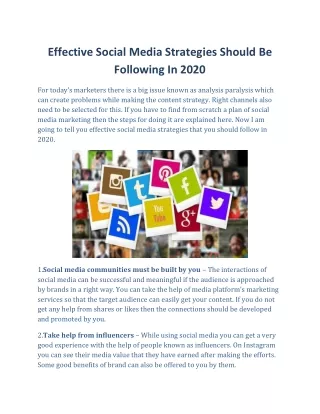 Effective Social Media Strategies Should Be Following In 2020
