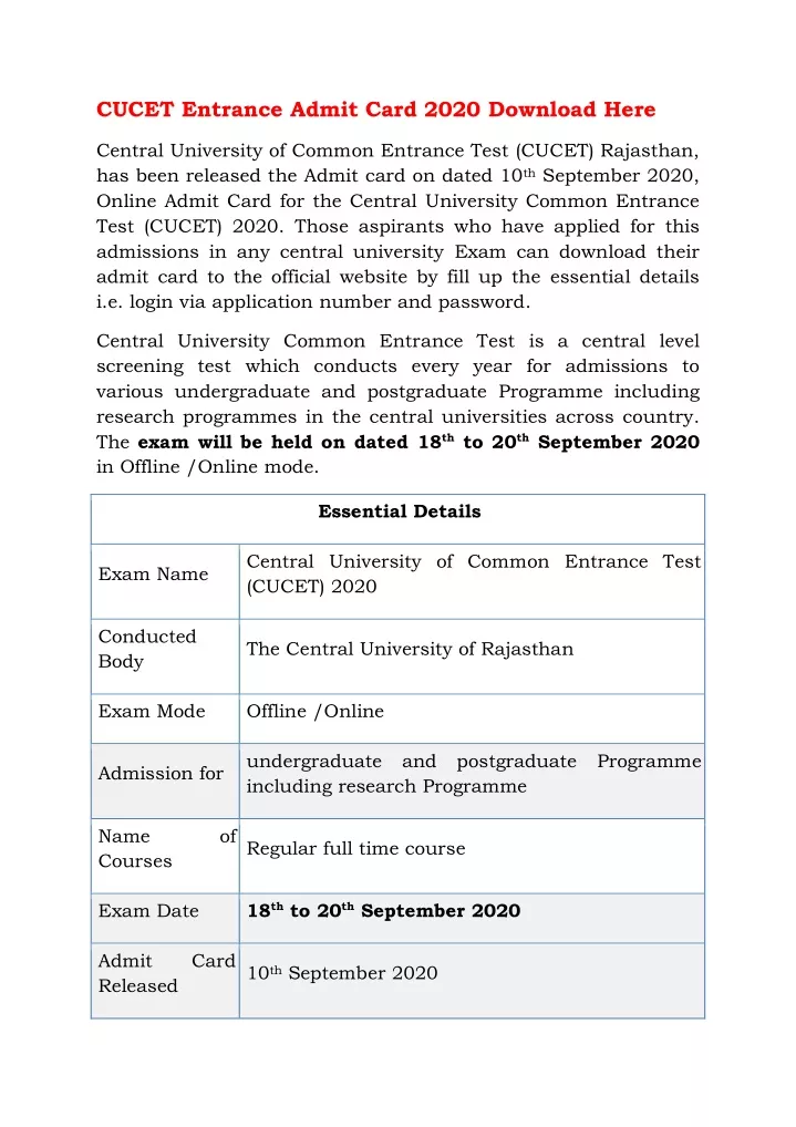 cucet entrance admit card 2020 download here