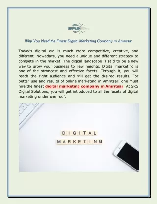 Why You Need the Finest Digital Marketing Company in Amritsar