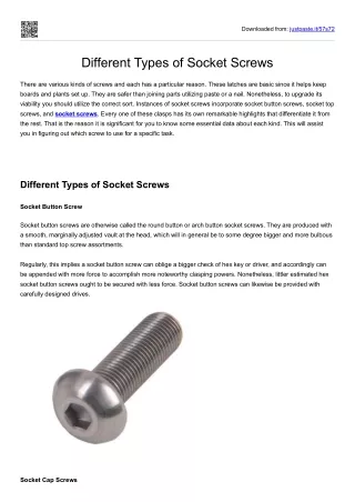 Different Types of Socket Screws