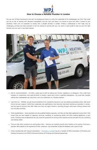how to choose a reliable plumber in london