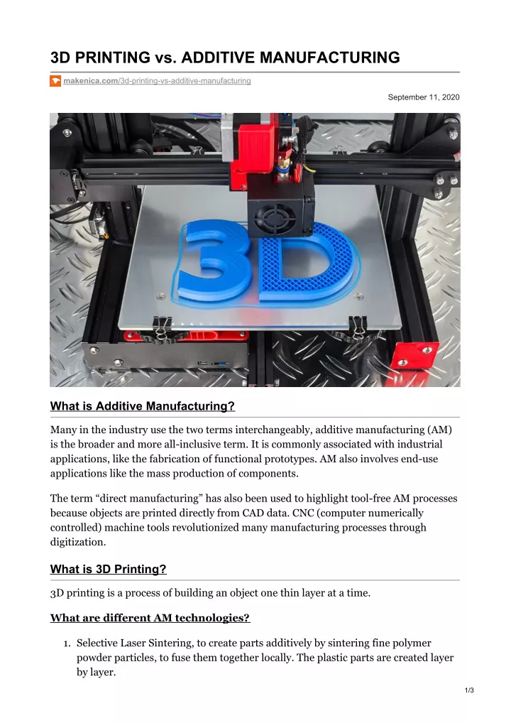 3d printing vs additive manufacturing