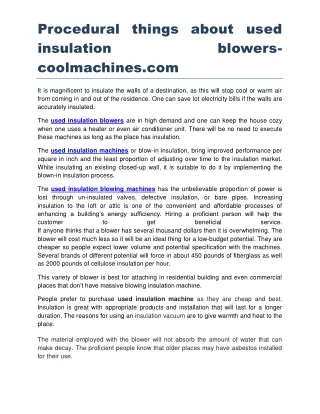 Procedural things about used insulation blowers coolmachines.com