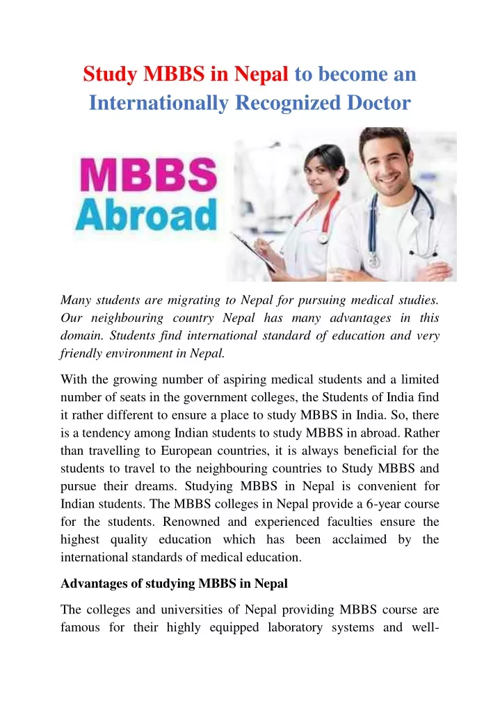 study mbbs in nepal to become an internationally