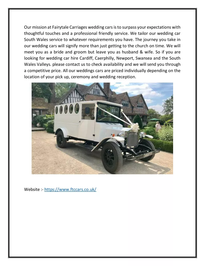 our mission at fairytale carriages wedding cars