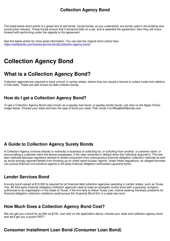 collection agency bond