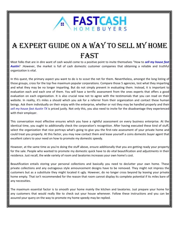 a expert guide on a way to sell my home fast most