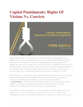 Capital Punishments: Rights Of Victims Vs. Convicts